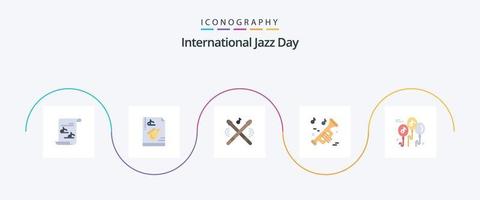 international le jazz journée plat 5 icône pack comprenant ballon. trompette. saxophone. musique. des bâtons vecteur