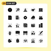 groupe de 25 solide glyphes panneaux et symboles pour app cœur bloqueur cassé outil modifiable vecteur conception éléments