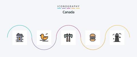Canada ligne rempli plat 5 icône pack comprenant . Canada la tour. bois scie. co la tour. Canada vecteur
