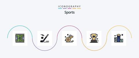 des sports ligne rempli plat 5 icône pack comprenant gagner. trophée. neige. jeu. arbitre vecteur