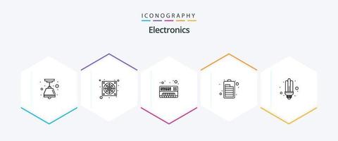 électronique 25 ligne icône pack comprenant . lumière. synthétiseur. épargnant. ampoule vecteur