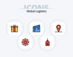 global logistique ligne rempli icône pack 5 icône conception. alerte. la logistique. mondial. ouvrier. la géographie vecteur