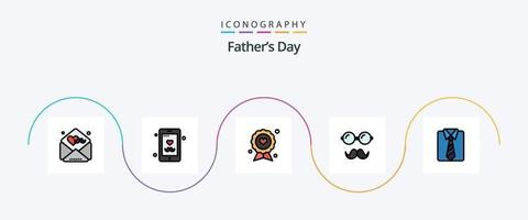 les pères journée ligne rempli plat 5 icône pack comprenant vêtements. lunettes. badge. père. étiquette vecteur