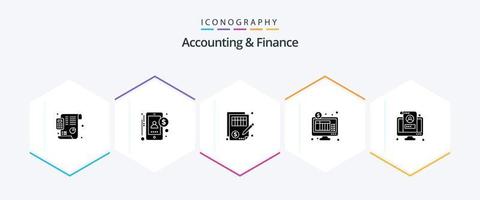 comptabilité et la finance 25 glyphe icône pack comprenant compte. l'Internet bancaire. précision. l'Internet. argent vecteur