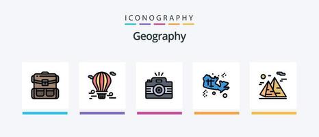 géo graphie ligne rempli 5 icône pack comprenant trésor. carte. plante. Voyage. chaud. Créatif Icônes conception vecteur