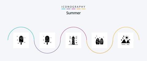 été glyphe 5 icône pack comprenant Extérieur. paysage. mer. planche de surf. été vecteur