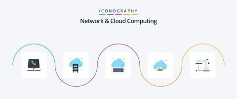 réseau et nuage l'informatique plat 5 icône pack comprenant . la mise en réseau. technologie. portable. La technologie vecteur