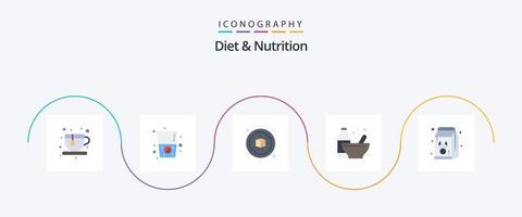 régime et nutrition plat 5 icône pack comprenant en bonne santé. aliments. boîte. régime. nutrition vecteur