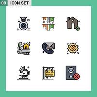 Stock vecteur icône pack de 9 ligne panneaux et symboles pour contact réel biens bâtiments propriété maison clés modifiable vecteur conception éléments