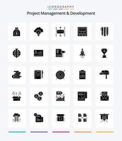 Créatif projet la gestion et développement 25 glyphe solide noir icône pack tel comme la toile. page. succès. site Internet. moderne vecteur