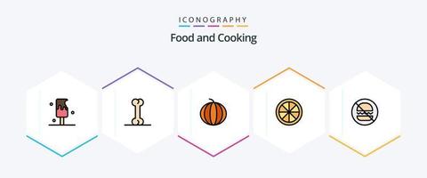 nourriture 25 ligne remplie icône pack comprenant . aliments. fruit. rapide. Orange vecteur