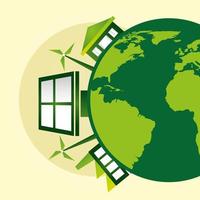affiche écologique avec planète terre et panneau solaire vecteur