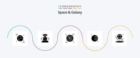 espace et galaxie glyphe 5 icône pack comprenant . monde. espace. espace. astronomie vecteur