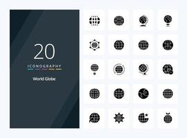 20 globe solide glyphe icône pour présentation vecteur
