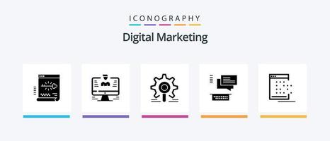 numérique commercialisation glyphe 5 icône pack comprenant discuter. discuter. rapport. configuration. recherche. Créatif Icônes conception vecteur