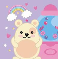 mignon petit ours avec machine à bonbons, personnage kawaii vecteur