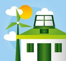 affiche écologique avec maison et énergie éolienne vecteur