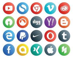 20 social médias icône pack comprenant Nike bord adobe blogueur yahoo vecteur