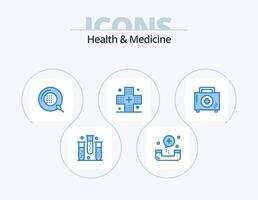 santé et médicament bleu icône pack 5 icône conception. maladie. aide. aptitude. médicament. forme vecteur