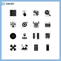 16 universel solide glyphe panneaux symboles de plan recherche robinet bijoux équipement modifiable vecteur conception éléments