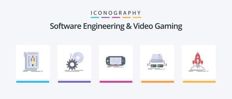 Logiciel ingénierie et vidéo jeu plat 5 icône pack comprenant jeu. console. logiciel. psp. jeu. Créatif Icônes conception vecteur