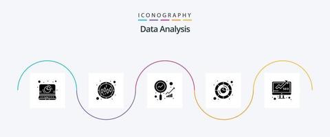Les données une analyse glyphe 5 icône pack comprenant données. graphique. analyse. numérique. concentrer une analyse vecteur