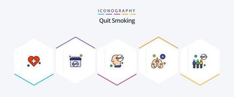 quitter fumeur 25 ligne remplie icône pack comprenant organe. santé. fumeur patient. la biologie. problème vecteur