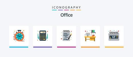 Bureau plat 5 icône pack comprenant . journée. document. calendrier. bureau. Créatif Icônes conception vecteur