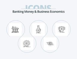bancaire argent et affaires économie ligne icône pack 5 icône conception. marché. finance. argent. circulation. fabrication vecteur