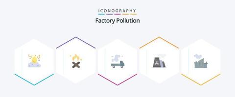 usine la pollution 25 plat icône pack comprenant pollution. industrie. gaz. usine. production vecteur