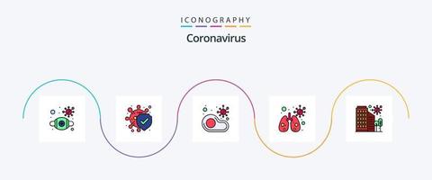 coronavirus ligne rempli plat 5 icône pack comprenant ville. infecté. virus. anatomie vecteur