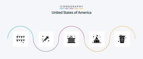 Etats-Unis glyphe 5 icône pack comprenant . un soda. instrument. boire. tente vecteur