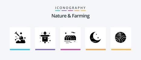 la nature et agriculture glyphe 5 icône pack comprenant . plante. agriculture. environnement. lune. Créatif Icônes conception vecteur