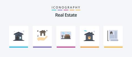 réel biens plat 5 icône pack comprenant réel. document. propriété. réel domaine. maison. Créatif Icônes conception vecteur
