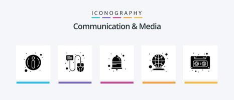 la communication et médias glyphe 5 icône pack comprenant cassette. l'audio. notification. personnes. mondial. Créatif Icônes conception vecteur