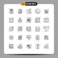 Stock vecteur icône pack de 25 ligne panneaux et symboles pour café en ligne achats robinet Chariot combiné modifiable vecteur conception éléments