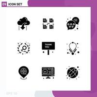 pack de 9 Créatif solide glyphes de signe femmes Les données Puissance évaluation modifiable vecteur conception éléments