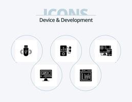 dispositif et développement glyphe icône pack 5 icône conception. cellule . ordinateur . USB . éducation. la musique vecteur