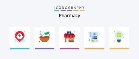 pharmacie plat 5 icône pack comprenant . lumière ampoule. pharmacie. innovation. médical facture. Créatif Icônes conception vecteur