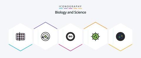 la biologie 25 ligne remplie icône pack comprenant expérience. la biologie. molécule. bactéries. énergie vecteur