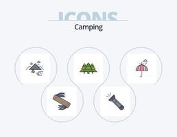 camping ligne rempli icône pack 5 icône conception. planifier. carte. randonnée. pins. jungle vecteur