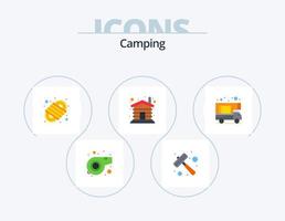 camping plat icône pack 5 icône conception. griffonnage. camping. nouer. maison. bois vecteur