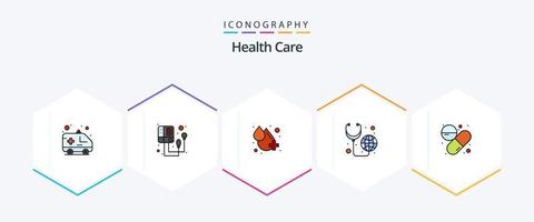 santé se soucier 25 ligne remplie icône pack comprenant médecin. stéthoscope. sang. médical. global santé vecteur