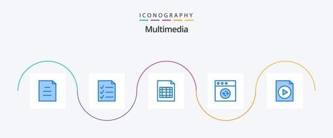 multimédia bleu 5 icône pack comprenant . tableau. vidéo. document vecteur