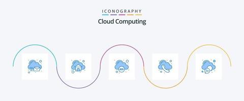 nuage l'informatique bleu 5 icône pack comprenant nuage. Téléphone. nuage. téléphone. appel vecteur