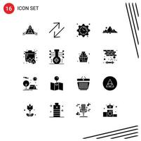 groupe de 16 solide glyphes panneaux et symboles pour cuisinier ébullition Date arbre colline modifiable vecteur conception éléments