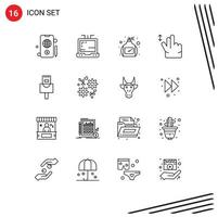 mobile interface contour ensemble de 16 pictogrammes de ornement l'amour geste cadeau ethernet modifiable vecteur conception éléments