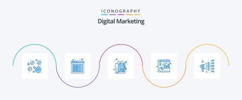 numérique commercialisation bleu 5 icône pack comprenant numérique commercialisation. automatisation. sac. rapport. analytique vecteur