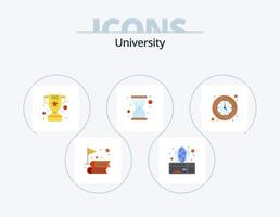 Université plat icône pack 5 icône conception. temps. réalisation. montre. verre vecteur