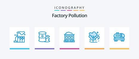 usine la pollution bleu 5 icône pack comprenant . réservoir. train. huile. vert. Créatif Icônes conception vecteur